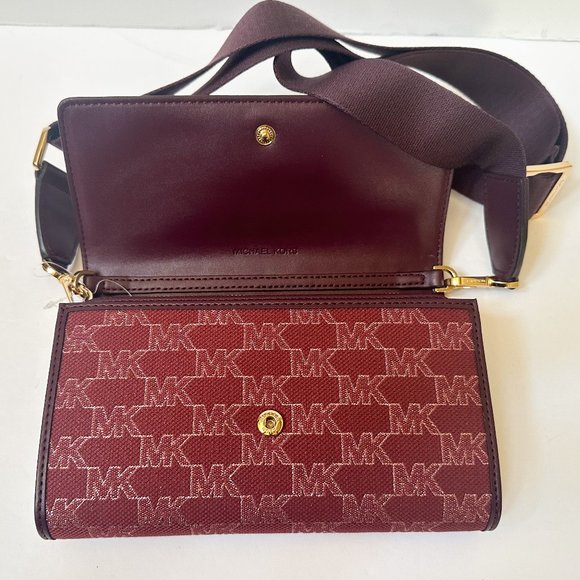 Michael Kors Jet Set Zip Around Wallet Crossbody Bag MK Glitter Gold Mulberry - Picture 10 of 15